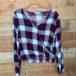 2/$10 Favlux Plaid Faux Wrap Blouse